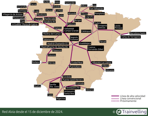 Renfe Alvia información recorridos y tarifas Trainvelling